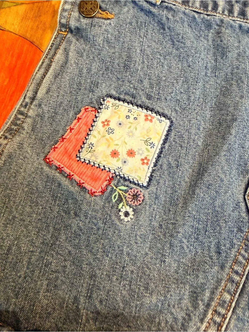 Oshkosh B'Gosh Girl's Denim Overall Dress 2T Patchwork Multicolored Adjustable S